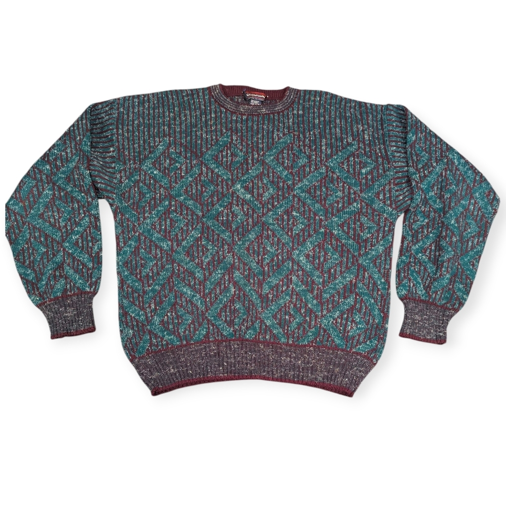 Vintage ClayBrooke Wool Grandpa sweater geometric pattern Made in Italy Large